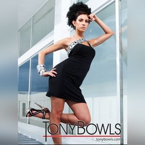 Tony Bowls 1 Shoulder Dress Prom Formal Mini Rhinestone Womens 2 Black Bodycon